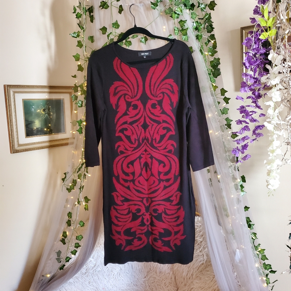Nine West Sweater Midi Dress L Whimsgoth/4 Sleeve Bodycon Retro Y2K Soft Stretch